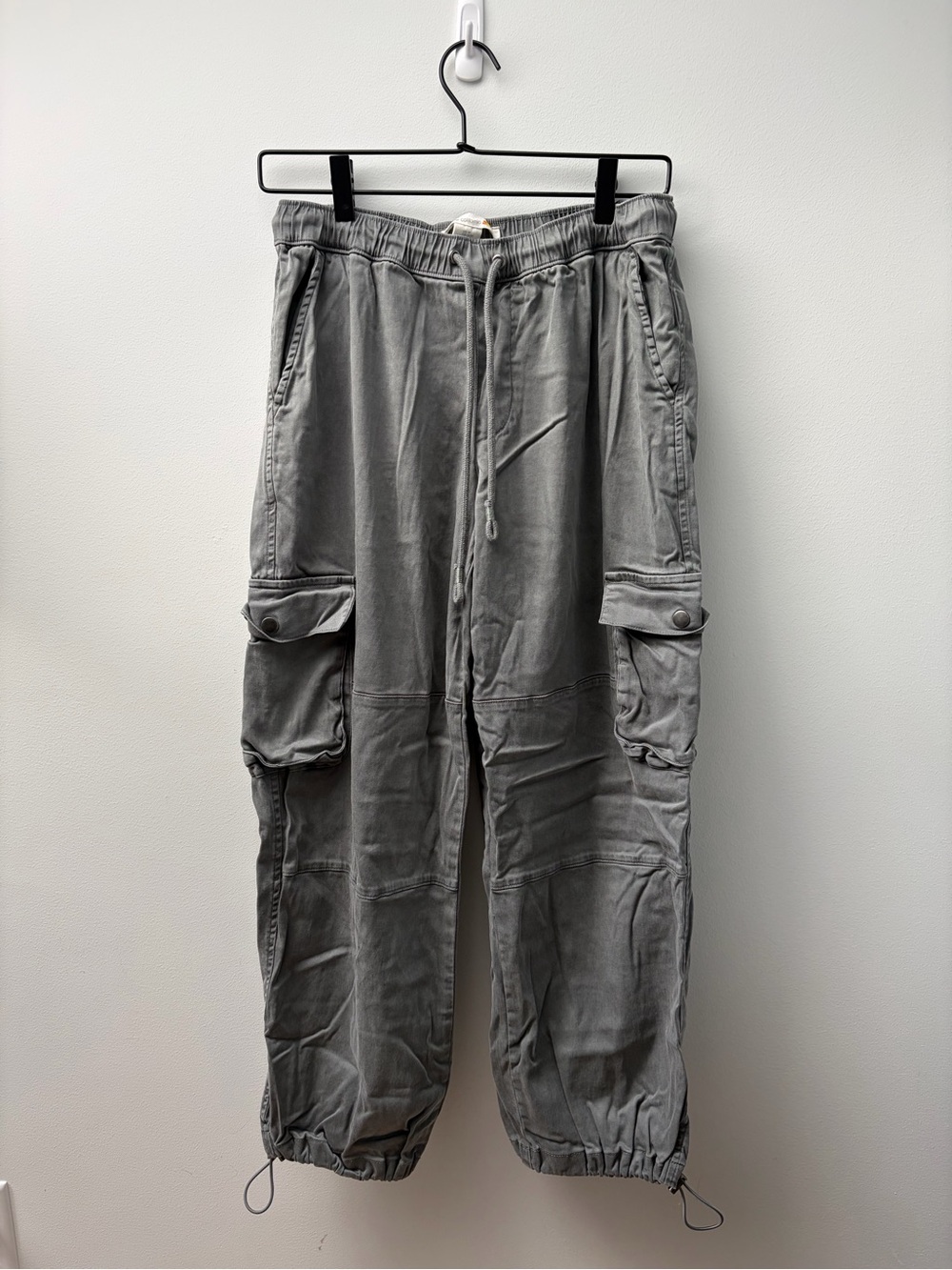 Women's Gray Cargo Pants Casual Drawstring Waist Joggers